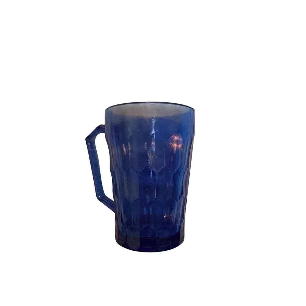 Vintage Blue Depression Glass Shirley Temple Small‎ Pitcher & Cup With Handles